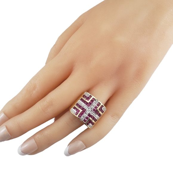 14K Yellow Gold Lab Created Pink Sapphires and Diamond Ring Size 7.25 #16167 - Picture 7 of 9